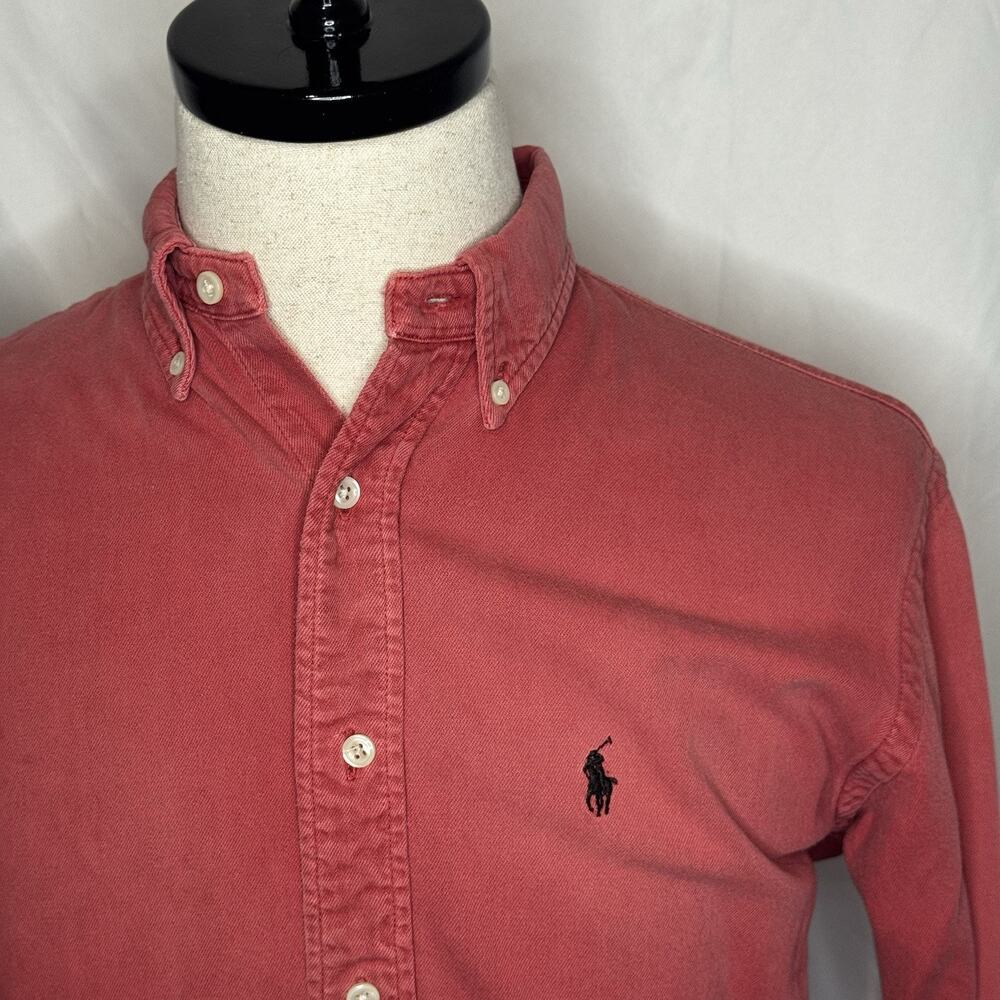 Vtg Ralph Lauren Shirt Womens 6 Red Denim Twill Button Down Made In Hong Kong - Picture 3 of 8